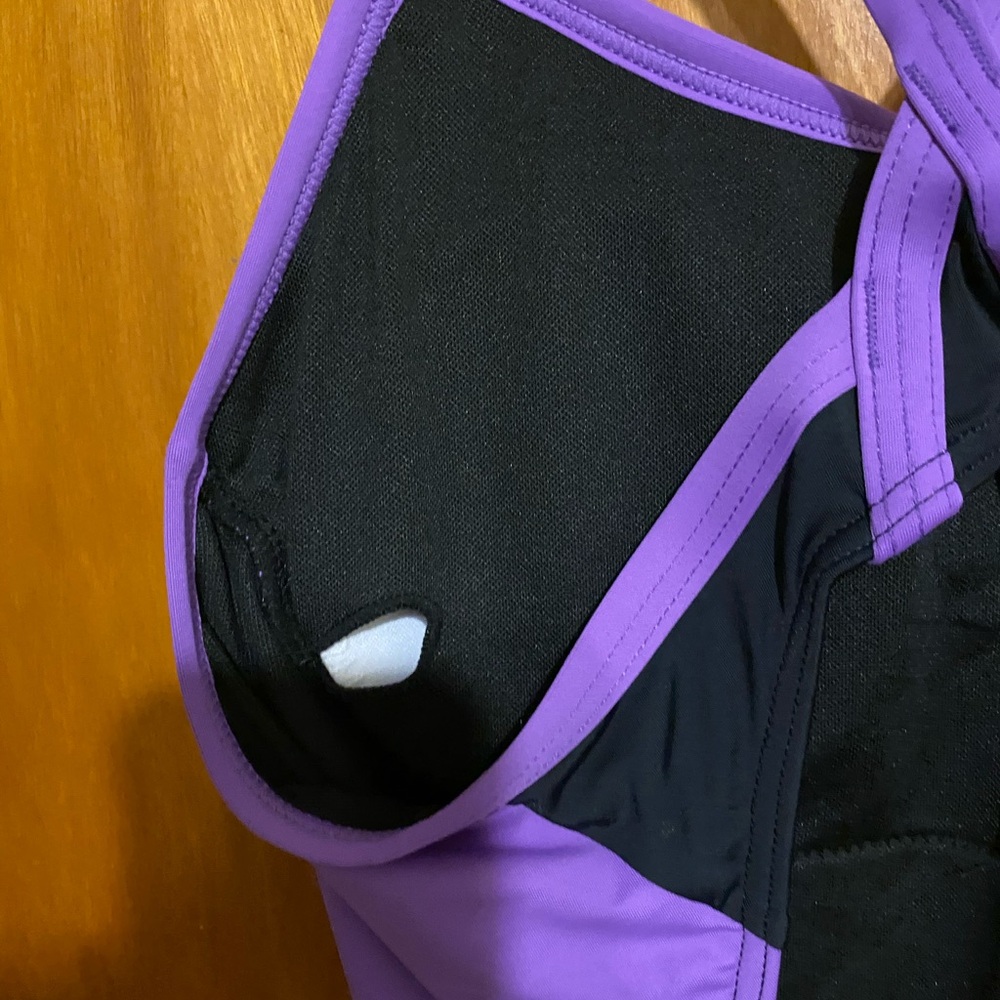 Holipick One Piece ladies Swim Suit Low Cut Back w/Cross Straps Black and Purple - Picture 4 of 8